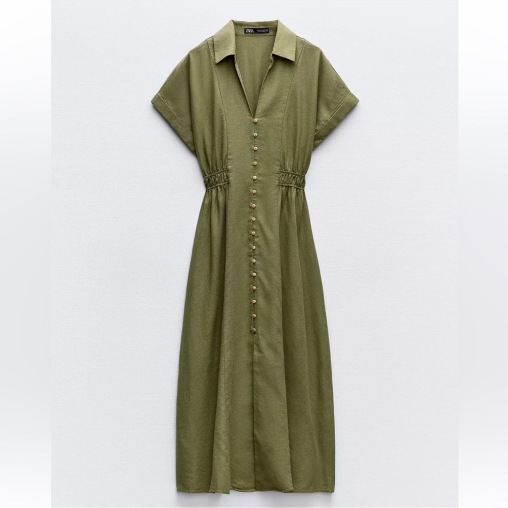 Zara Olive Green Button-Down Maxi Dress